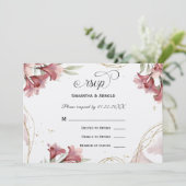 Watercolor Maroon Floral Wedding RSVP Kaart (Staand voorkant)
