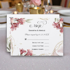 Watercolor Maroon Floral Wedding RSVP Kaart