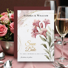 Watercolor Maroon Floral Wedding Save the Date Kaart