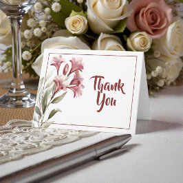 Watercolor Maroon Floral Wedding Thank You Bedankkaart