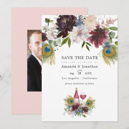Watercolor Marsala en Blush Bloemen Bruids Save T The Date