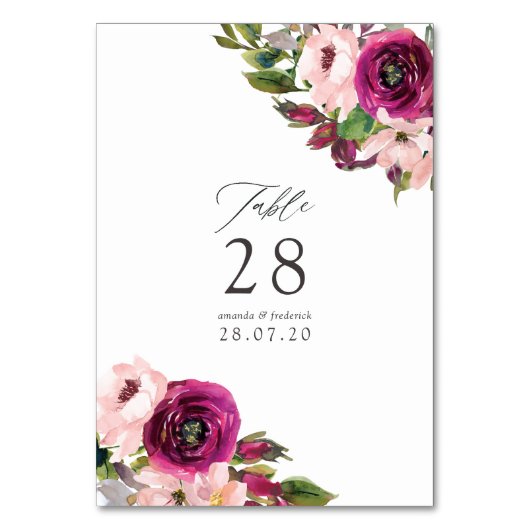 Watercolor Marsala en Blush Bloemen Bruiloft Kaart (Voorkant)