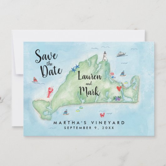 Watercolor Marthas Vineyard Kaart Save the Date (Voorkant)