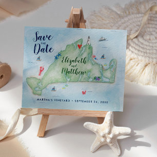 Watercolor Marthas Vineyard Kaart Save the Date