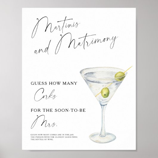 Watercolor Martini Bruiloftsborrel Hoeveel Kurken Poster (Voorkant)
