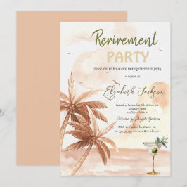 Watercolor Martini Glass Rustic Palms Retirement  Kaart
