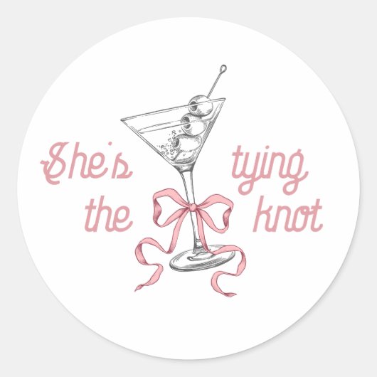 Watercolor Martini Pink Bow Tying The Knot Ronde Sticker (Voorkant)