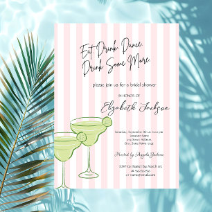 Watercolor Martini Roze Strepen Bruidsdouche Kaart