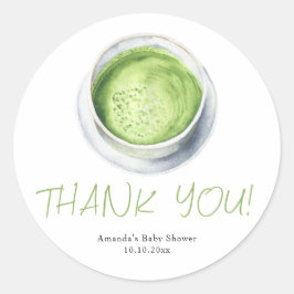 Watercolor Matcha Latte Baby Shower Thank You Ronde Sticker