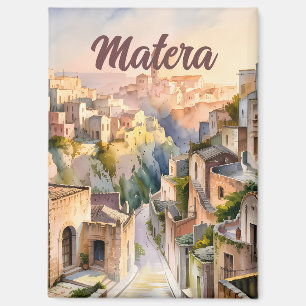 Watercolor Matera Italië Sassi di Matera Vintage Magneet