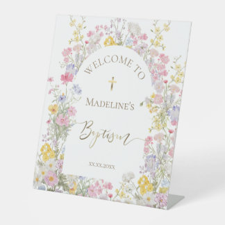  watercolor meadow flowers Baptism welcome Reclamebord Met Voetstuk