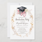 Watercolor Meadow Flowers Cap Bow Graduation Kaart (Voorkant)