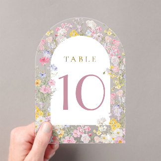  watercolor meadow flowers table number acryl uitnodigingen