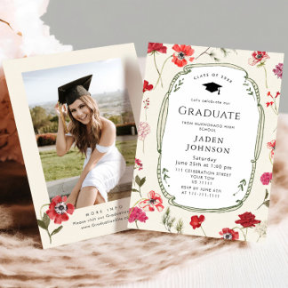 Watercolor Meadow Wildflower Boho Graduation Party Kaart