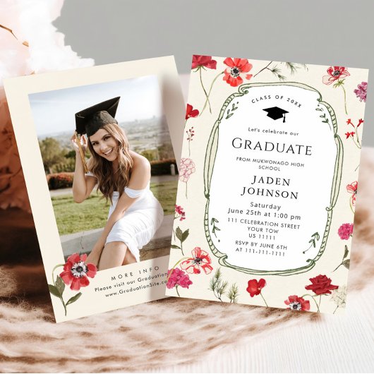 Watercolor Meadow Wildflower Boho Graduation Party Kaart