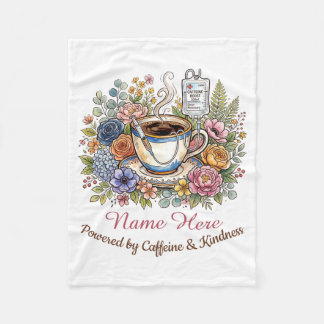 Watercolor Medical Coffee Floral Personalized Name Fleece Deken