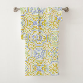 Watercolor Mediterraan Azulejo Boho Patroon  Bad Handdoek