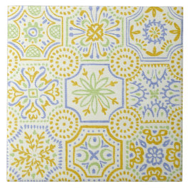 Watercolor Mediterraan Azulejo Boho Patroon  Tegeltje