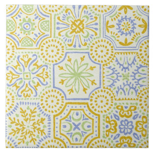 Watercolor Mediterraan Azulejo Boho Patroon  Tegeltje