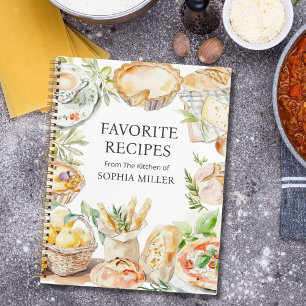 Watercolor Mediterraan Voedsel Familie Recept Notitieboek