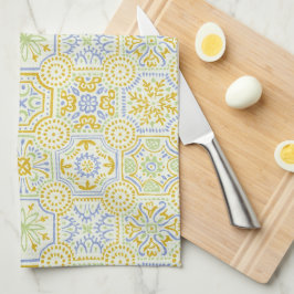 Watercolor Mediterraans Azulejo Boho Patroon  Theedoek