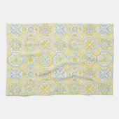 Watercolor Mediterraans Azulejo Boho Patroon Theedoek (Horizontaal)