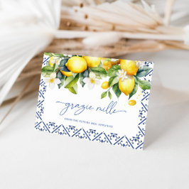 Watercolor Mediterrane bruiloftsfeest met citroen Bedankkaart