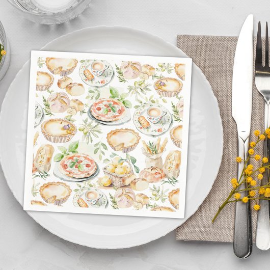 Watercolor Mediterranean Food Pattern Servet