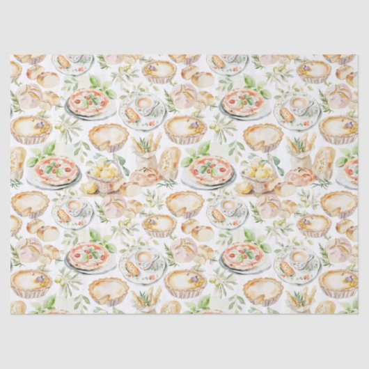 Watercolor Mediterranean Food Pattern Tissuepapier (Voorkant)