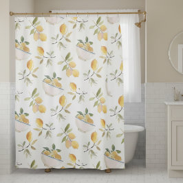 Watercolor Mediterranean Lemon Shower Curtain Douchegordijn