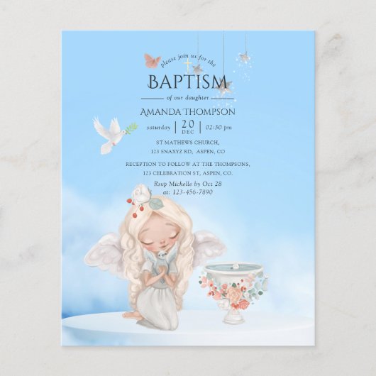 Watercolor Meisje Engel Doop Flyer (Voorkant)