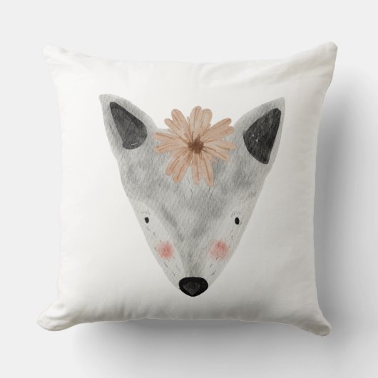 Watercolor meisjesachtige baby dier wit grijs kind kussen (Voorkant)