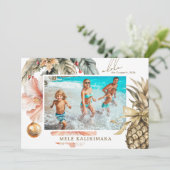 Watercolor Mele Kalikimaka Hawaïaanse foto  Feestdagenkaart (Staand voorkant)