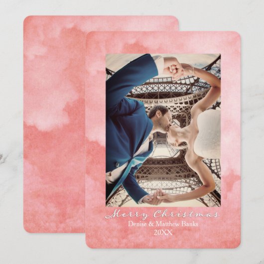 Watercolor Mellow Rose Elegante Kerstkaart Kaart (Voorkant / Achterkant)