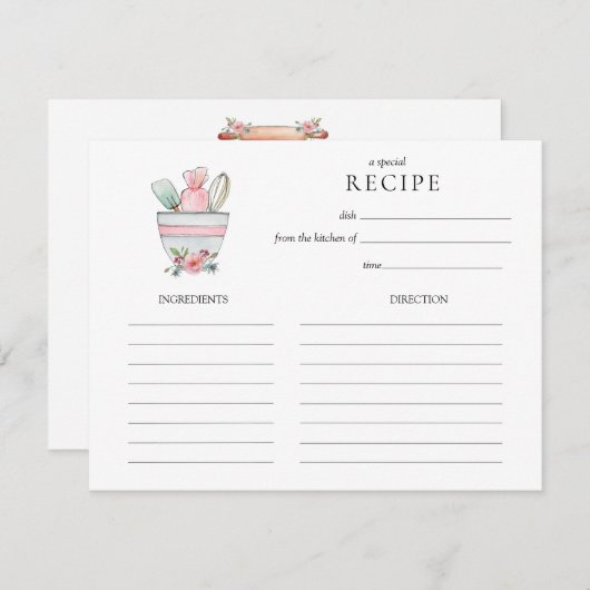 Watercolor mengkom met bestek Receptkaart Kaart (Voorkant / Achterkant)