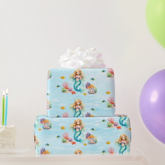Watercolor Mermaid Birthday Cadeaupapier (Feestgeschenken)