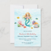 Watercolor Mermaid Birthday Invitation Kaart (Voorkant)