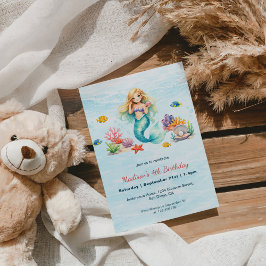 Watercolor Mermaid Birthday Invitation Kaart