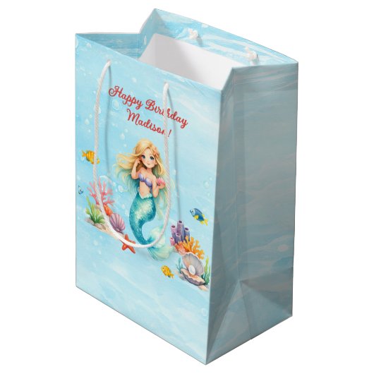 Watercolor Mermaid Birthday Medium Cadeauzakje (Achterkant Gekanteld)