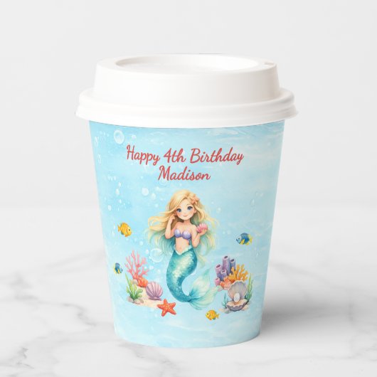 Watercolor Mermaid Birthday Papieren Bekers (Voorkant)