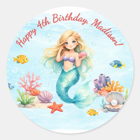 Watercolor Mermaid Birthday Ronde Sticker (Voorkant)
