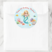 Watercolor Mermaid Birthday Ronde Sticker (Tas)