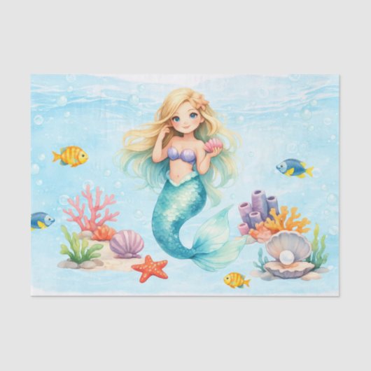 Watercolor Mermaid Birthday Tissuepapier (Voorkant)