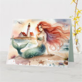 Watercolor Mermaid by Lighthouse Shore Kaart (Gele Bloem)