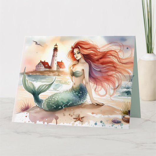 Watercolor Mermaid by Lighthouse Shore Kaart (Voorkant)
