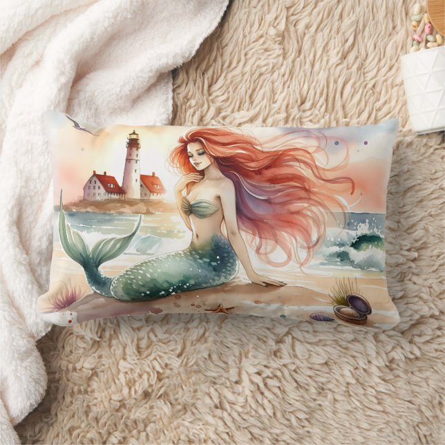 Watercolor Mermaid by Lighthouse Shore Kussen (Deken)