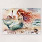Watercolor Mermaid by Lighthouse Shore Legpuzzel (Horizontaal)