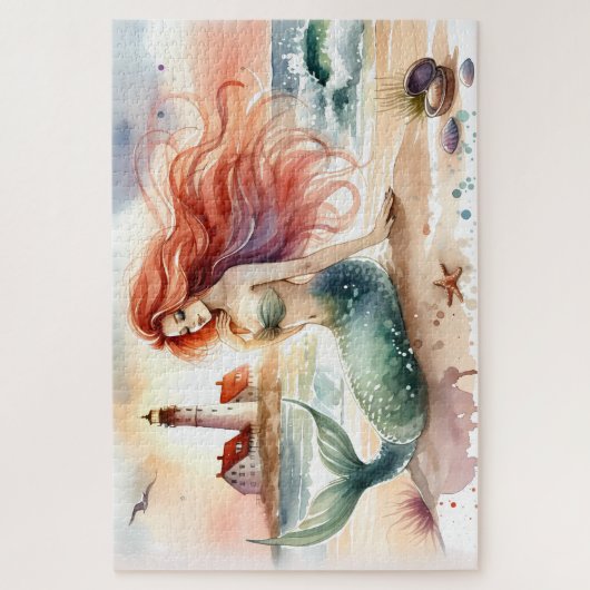 Watercolor Mermaid by Lighthouse Shore Legpuzzel (Verticaal)