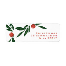 Watercolor Merry Christmas Berries return address Etiket
