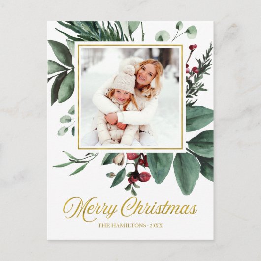 Watercolor Merry Christmas Holidays Photo Briefkaart (Voorkant)